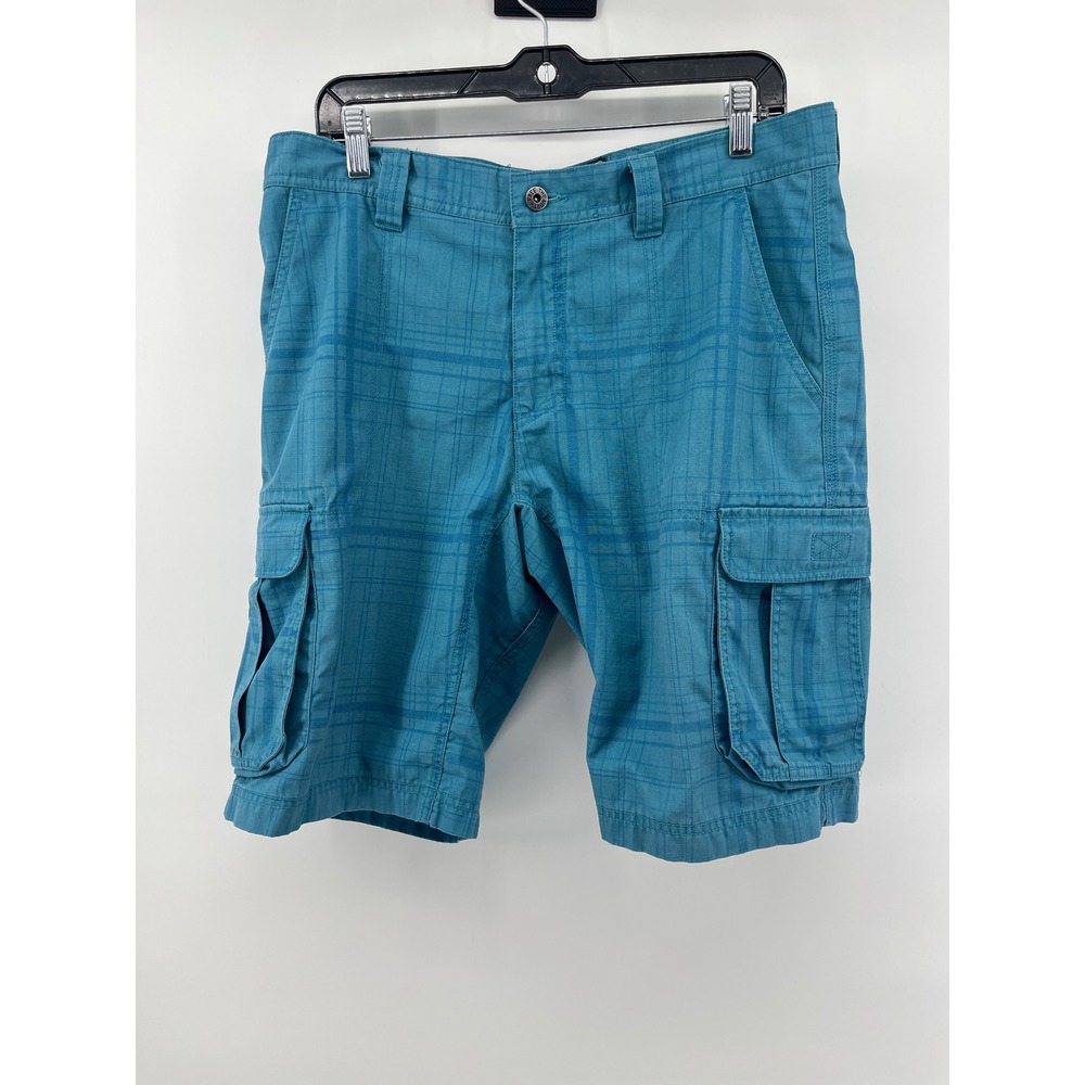 The North Face Mens Cargo Shorts Teal Blue Plaid Ripstop Hiking Size 34 Regular